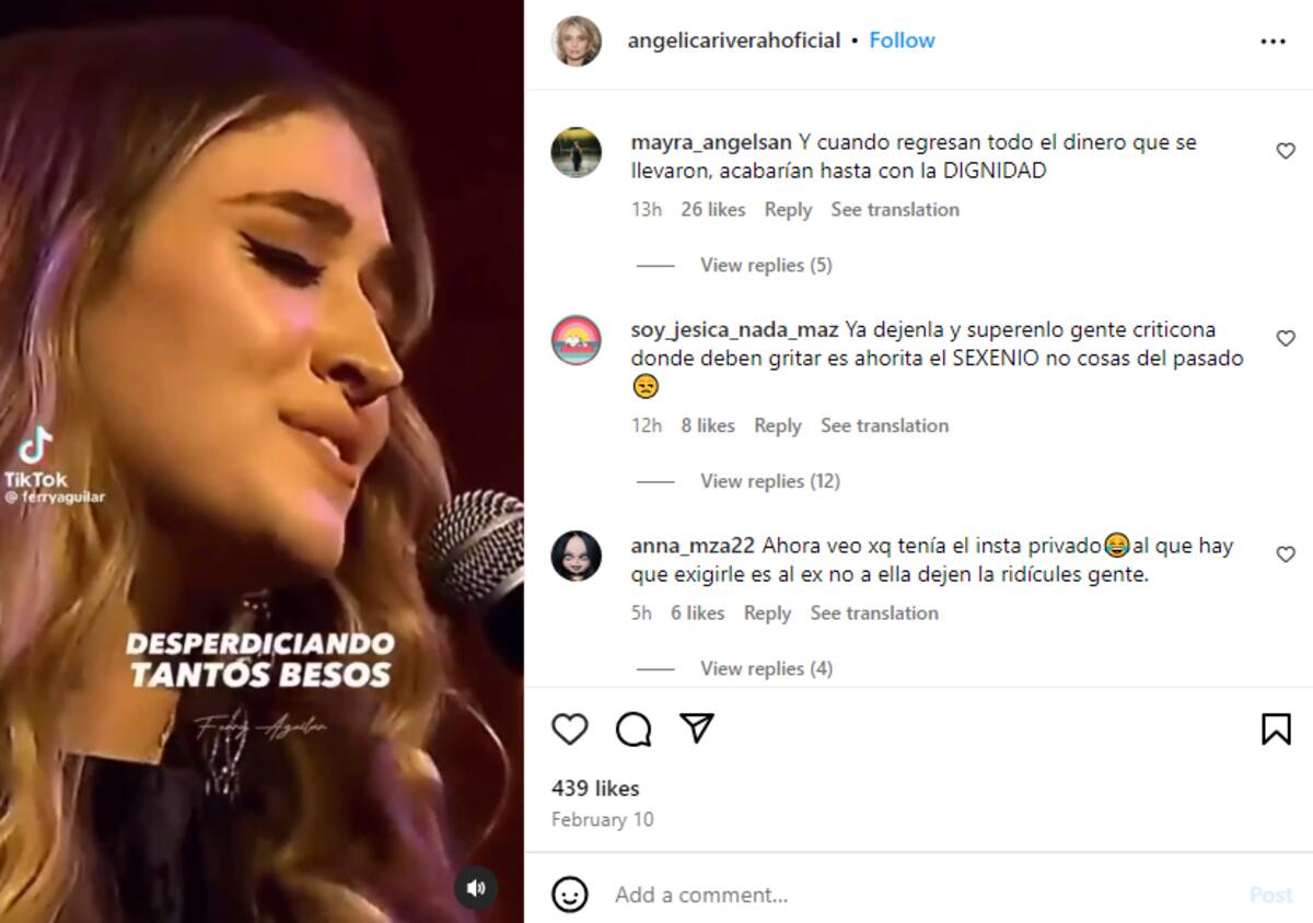 Angélica Rivera recibe reclamos en sus comentarios de Instagram.