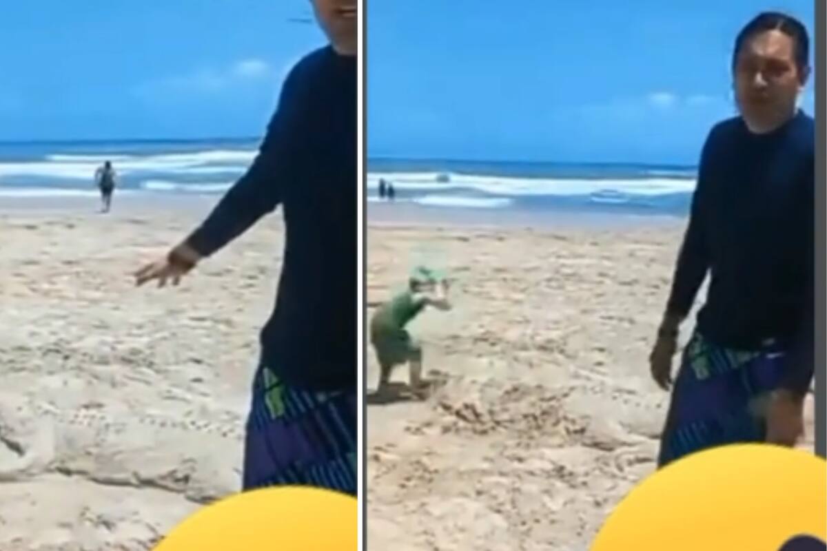VIDEO VIRAL: Artista dura horas haciendo un cocodrilo de arena y niño lo destroza en segundos