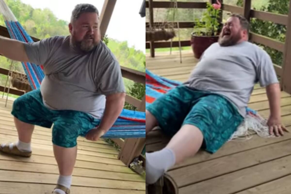 VIDEO: Hombre prueba su nueva hamaca y la rompe rápidamente