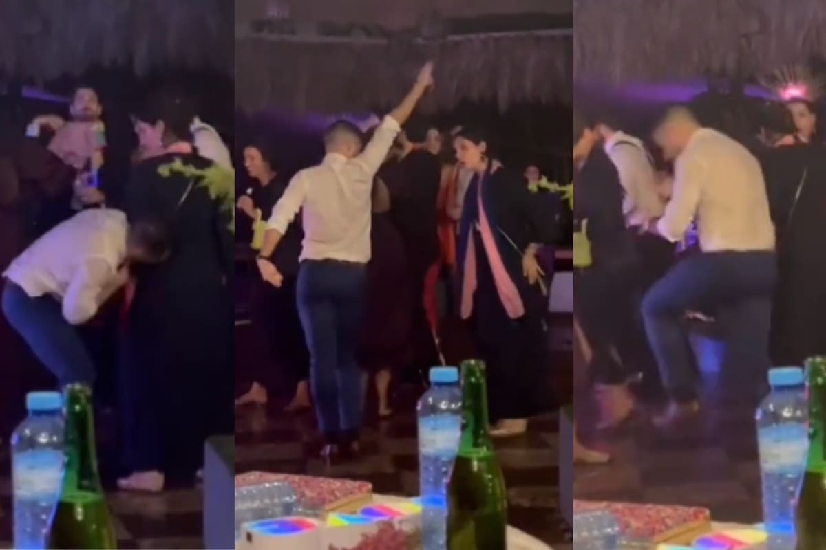 Viral: Hombre muerde a su novia en la pista de baile, ella lo regaña y él sigue bailando "épicamente"