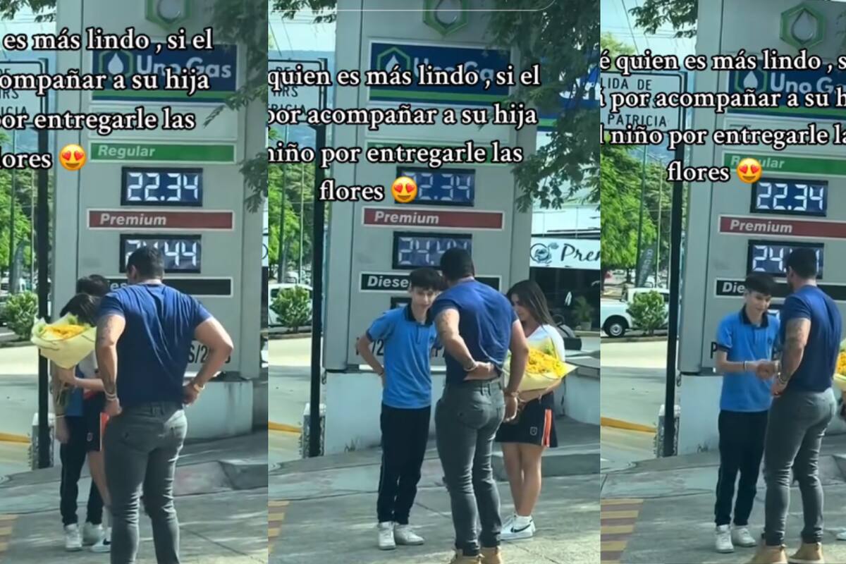 Esta fue la incómoda reacción de un padre al acompañar a su hija a recibir flores por parte de un “amigo”