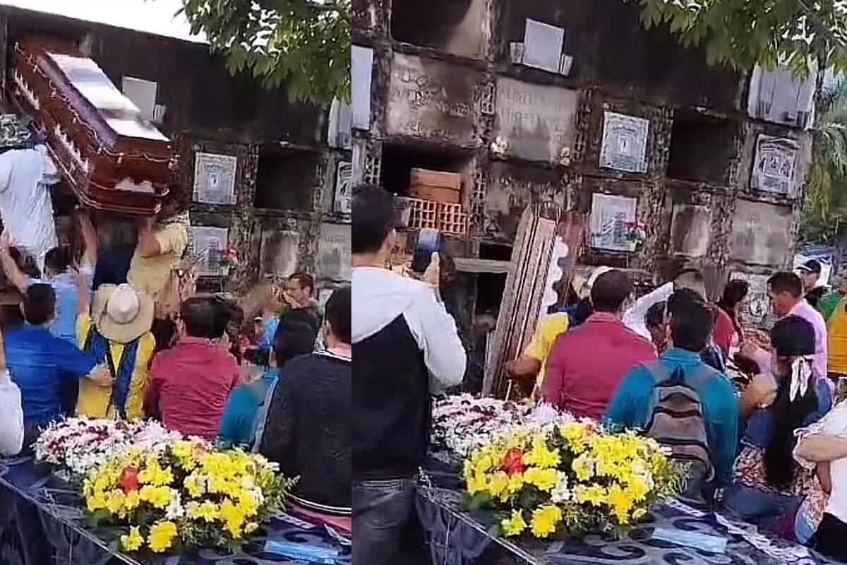 Se les cae ataúd en pleno entierro; fallecido sale volando