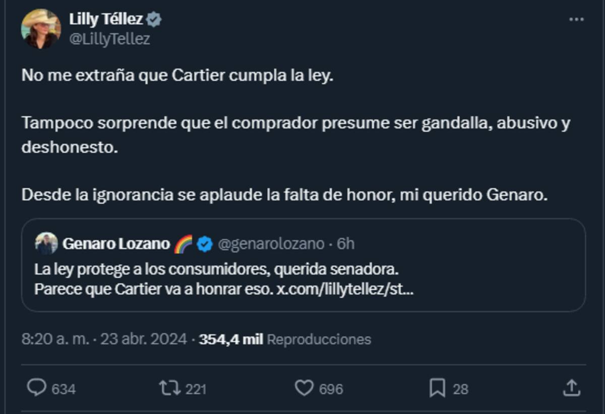 Lilly Téllez criticó al joven que compró los aretes.