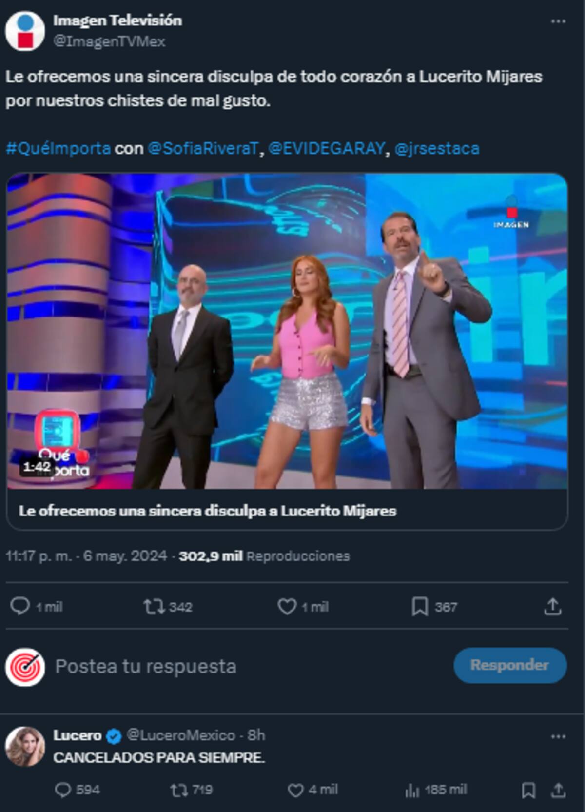 Lucero no aceptó las disculpas de los conductores
